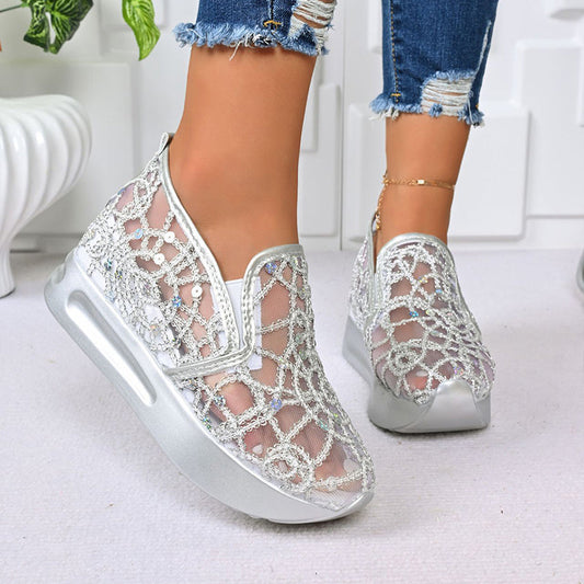 🌟Women's Breathable Mesh Slip-On Platform Sneakers✨ Sparkle & Step In Style 👟