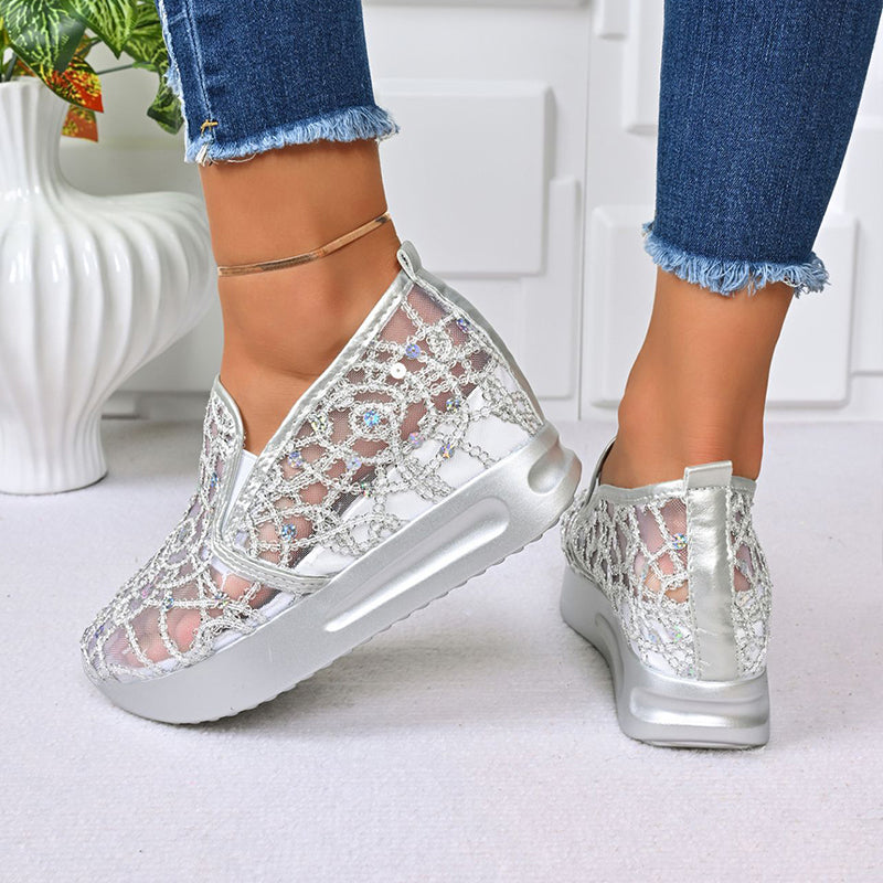 🌟Women's Breathable Mesh Slip-On Platform Sneakers✨ Sparkle & Step In Style 👟