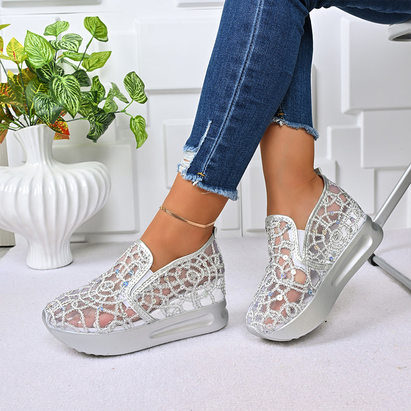 🌟Women's Breathable Mesh Slip-On Platform Sneakers✨ Sparkle & Step In Style 👟