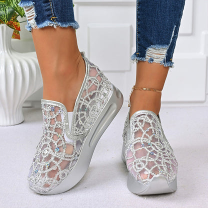 🌟Women's Breathable Mesh Slip-On Platform Sneakers✨ Sparkle & Step In Style 👟
