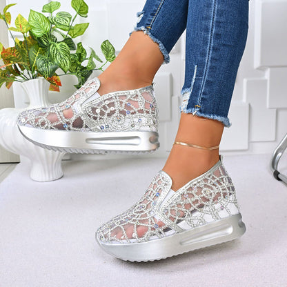 🌟Women's Breathable Mesh Slip-On Platform Sneakers✨ Sparkle & Step In Style 👟