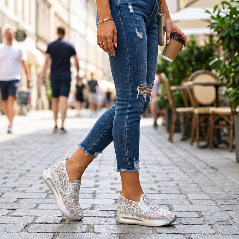 🌟Women's Breathable Mesh Slip-On Platform Sneakers✨ Sparkle & Step In Style 👟