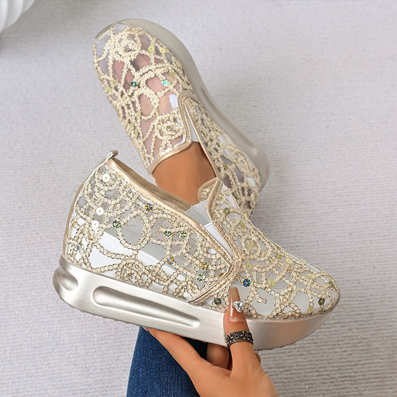 🌟Women's Breathable Mesh Slip-On Platform Sneakers✨ Sparkle & Step In Style 👟