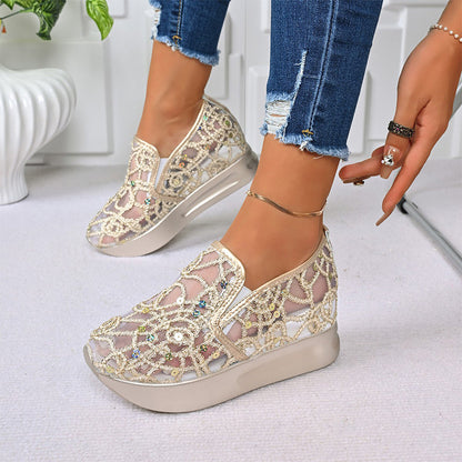 🌟Women's Breathable Mesh Slip-On Platform Sneakers✨ Sparkle & Step In Style 👟