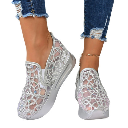 🌟Women's Breathable Mesh Slip-On Platform Sneakers✨ Sparkle & Step In Style 👟