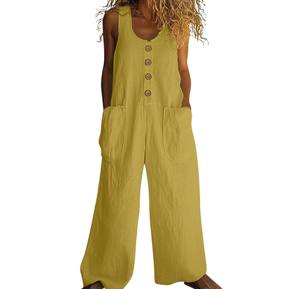 🌿Damen Ärmelloser Jumpsuit mit weitem Bein und Taschen – Schick, bequem & mühelos