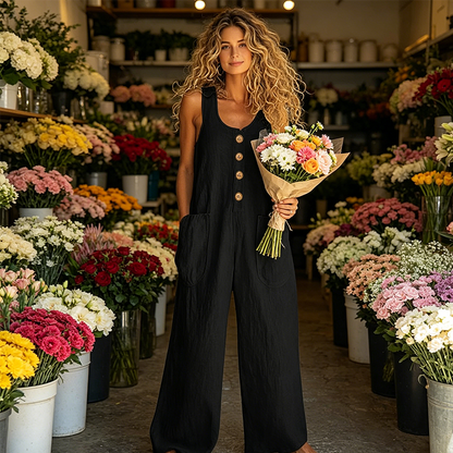 🌿Damen Ärmelloser Jumpsuit mit weitem Bein und Taschen – Schick, bequem & mühelos