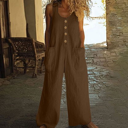 🌿Damen Ärmelloser Jumpsuit mit weitem Bein und Taschen – Schick, bequem & mühelos