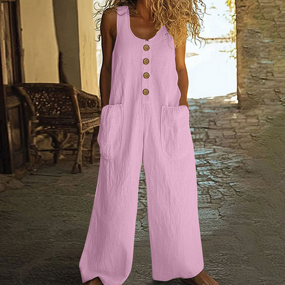 🌿Damen Ärmelloser Jumpsuit mit weitem Bein und Taschen – Schick, bequem & mühelos