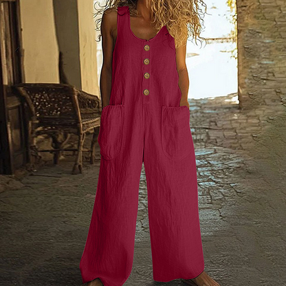 🌿Damen Ärmelloser Jumpsuit mit weitem Bein und Taschen – Schick, bequem & mühelos