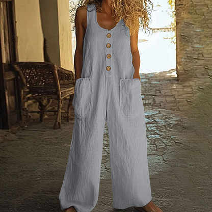 🌿Damen Ärmelloser Jumpsuit mit weitem Bein und Taschen – Schick, bequem & mühelos