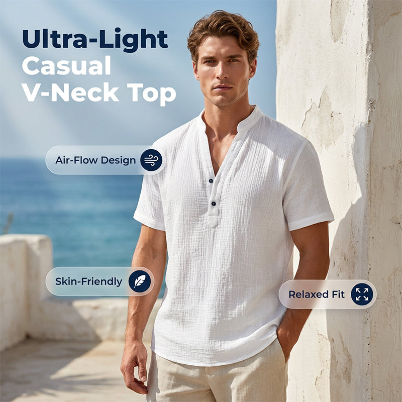 Men's Casual Solid Color V-Neck Top