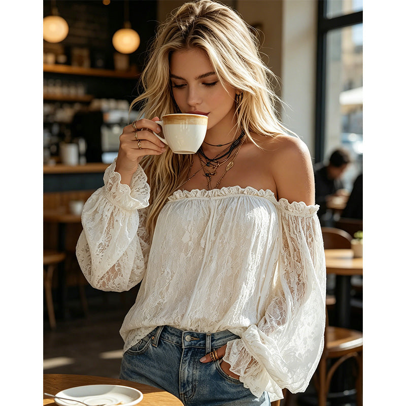 👚 JETZT 50 % RABATT! 🌸 Damen Boho Off-Shoulder Spitzentop – Neuheiten 2026 – Romantisch, atmungsaktiv & perfekt für Sommer, Strand oder Festival-Vibes ✨