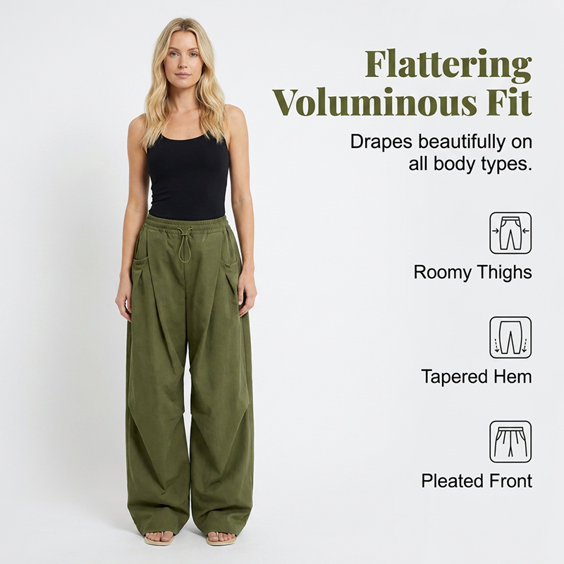 👖 JETZT 50 % RABATT! 🏆 Voluminöse Plissierte Laternenhose – Fließend, Elegant & Weites Bein – Perfekt Für Einen Schicken Sommer-Look Oder Formelle Anlässe ✨