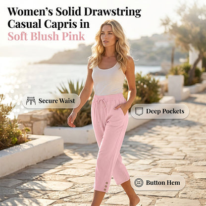 🌸 Effortless Chic & Comfort – Women's Solid Drawstring Cotton Linen Capris✨