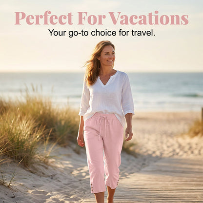 🌸 Effortless Chic & Comfort – Women's Solid Drawstring Cotton Linen Capris✨
