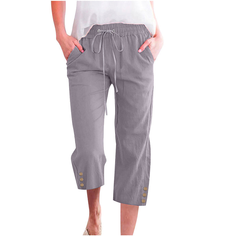 🌸 Effortless Chic & Comfort – Women's Solid Drawstring Cotton Linen Capris✨