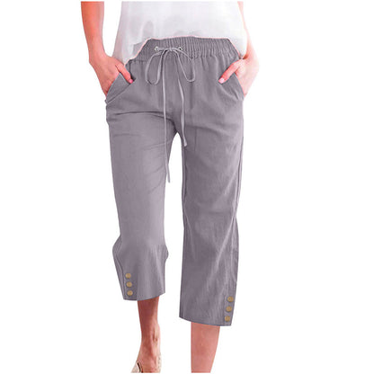 🌸 Effortless Chic & Comfort – Women's Solid Drawstring Cotton Linen Capris✨
