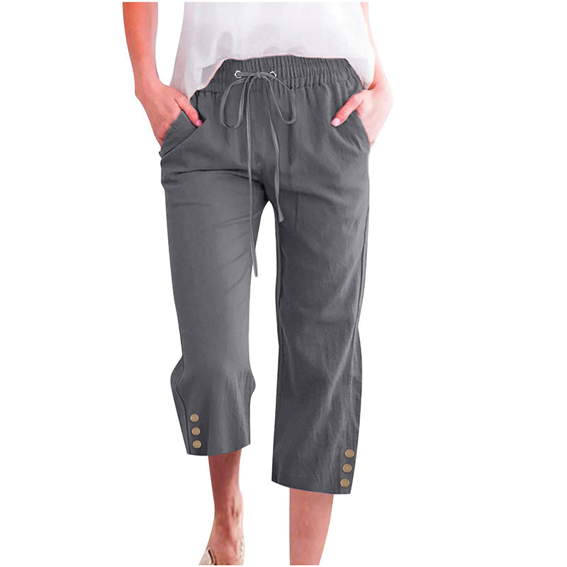 🌸 Effortless Chic & Comfort – Women's Solid Drawstring Cotton Linen Capris✨