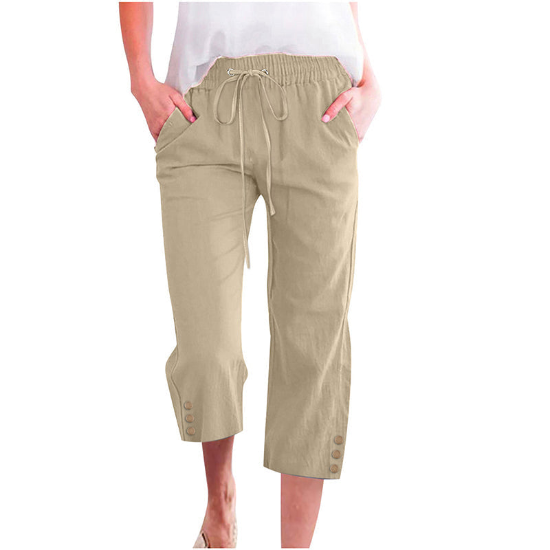 🌸 Effortless Chic & Comfort – Women's Solid Drawstring Cotton Linen Capris✨