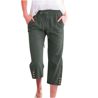 🌸 Effortless Chic & Comfort – Women's Solid Drawstring Cotton Linen Capris✨