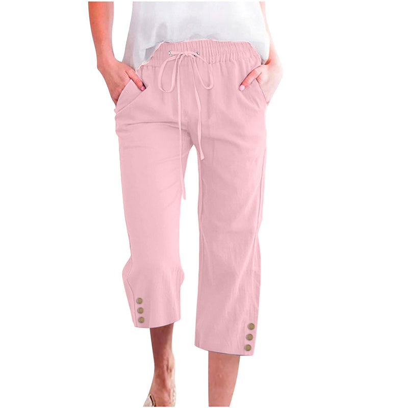 🌸 Effortless Chic & Comfort – Women's Solid Drawstring Cotton Linen Capris✨