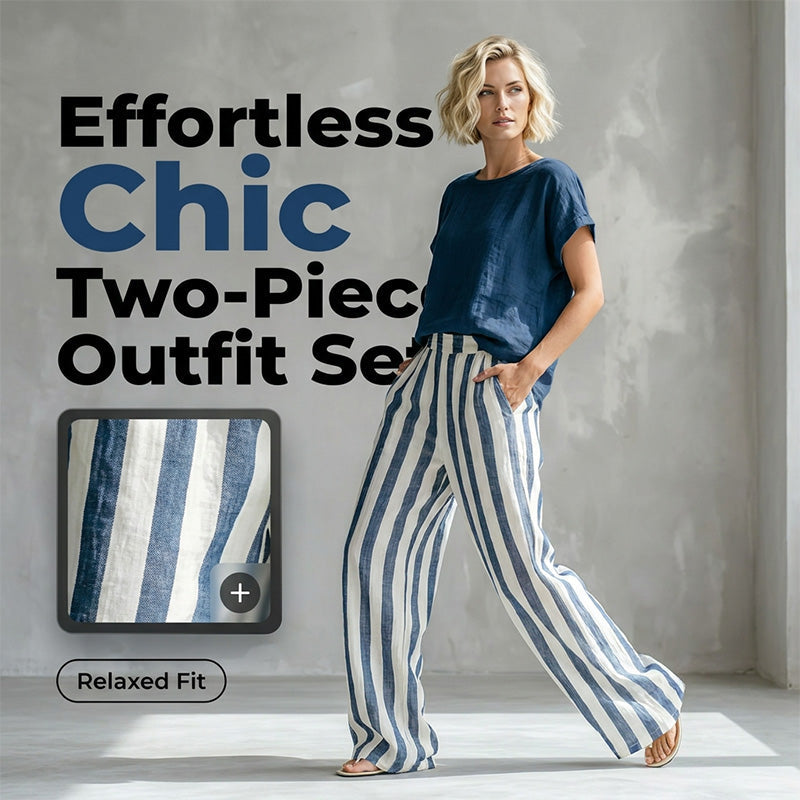 🌿 Müheloser Wochenend-Stil – Damen Casual Oberteil & Gestreifte Weite Hose, die Sie lieben werden 👖👚