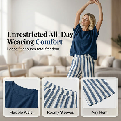 🌿 Müheloser Wochenend-Stil – Damen Casual Oberteil & Gestreifte Weite Hose, die Sie lieben werden 👖👚