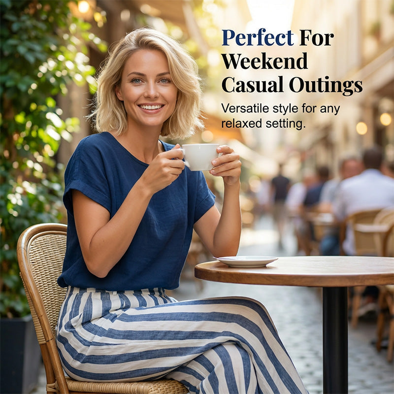 🌿 Müheloser Wochenend-Stil – Damen Casual Oberteil & Gestreifte Weite Hose, die Sie lieben werden 👖👚