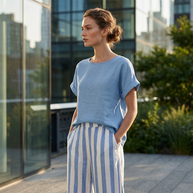 🌿 Müheloser Wochenend-Stil – Damen Casual Oberteil & Gestreifte Weite Hose, die Sie lieben werden 👖👚