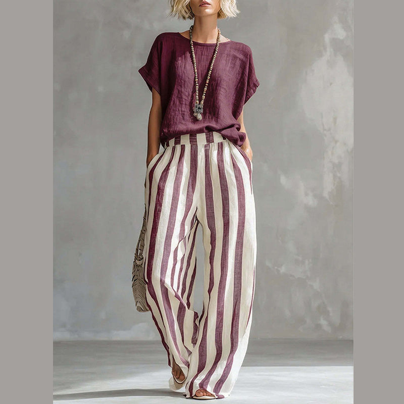 🌿 Müheloser Wochenend-Stil – Damen Casual Oberteil & Gestreifte Weite Hose, die Sie lieben werden 👖👚