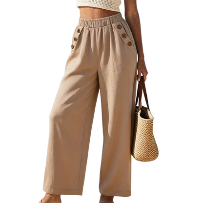 👖Women's Wide-Leg Pants with Button Detail– Style Meets Comfort🌿
