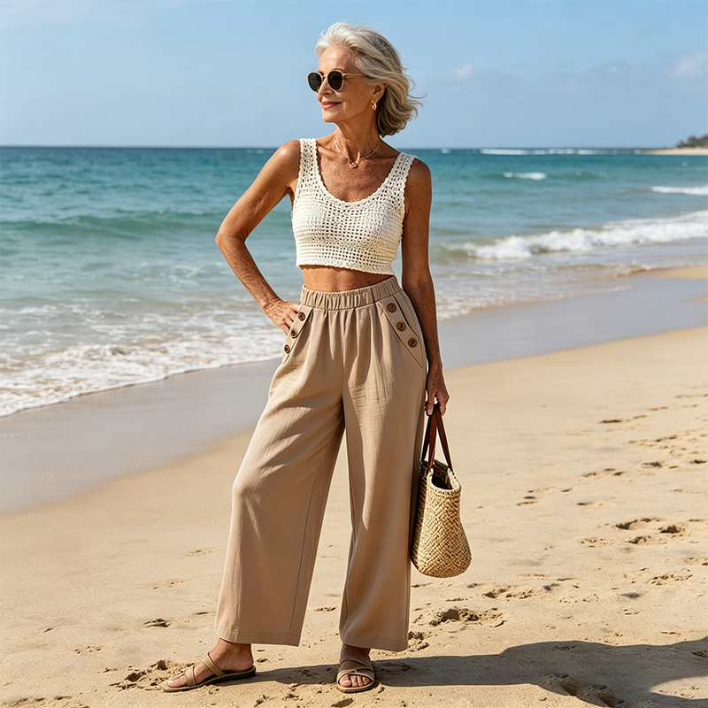 👖Women's Wide-Leg Pants with Button Detail– Style Meets Comfort🌿