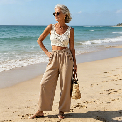 👖Women's Wide-Leg Pants with Button Detail– Style Meets Comfort🌿
