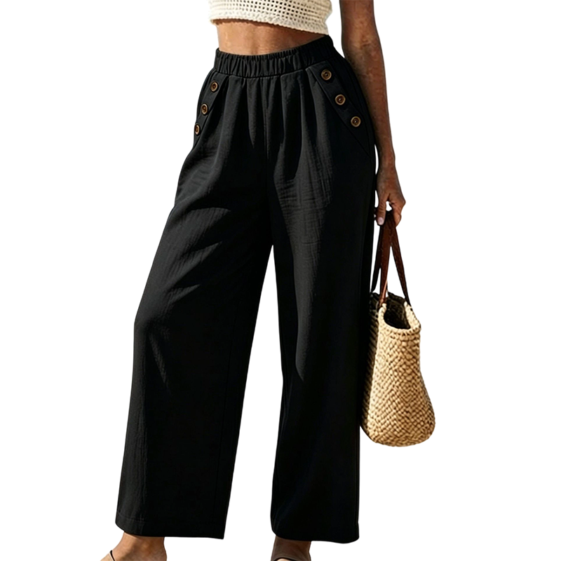 👖Women's Wide-Leg Pants with Button Detail– Style Meets Comfort🌿