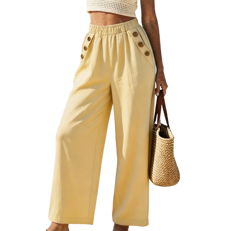 👖Women's Wide-Leg Pants with Button Detail– Style Meets Comfort🌿