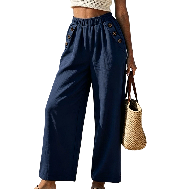 👖Women's Wide-Leg Pants with Button Detail– Style Meets Comfort🌿