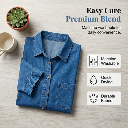👗 Locker geschnittenes Jeans-Hemdkleid mit Rüschen💙 Einfach anziehen und sofort perfekt aussehen 💙