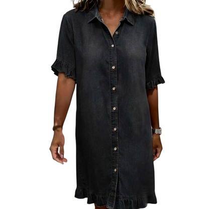 👗 Locker geschnittenes Jeans-Hemdkleid mit Rüschen💙 Einfach anziehen und sofort perfekt aussehen 💙