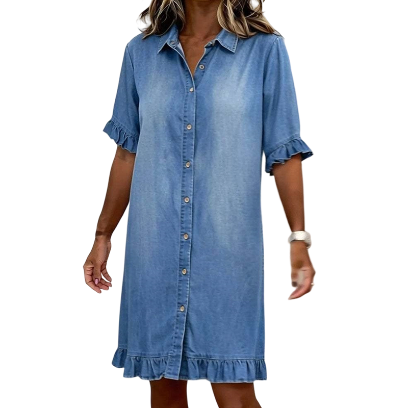 👗 Locker geschnittenes Jeans-Hemdkleid mit Rüschen💙 Einfach anziehen und sofort perfekt aussehen 💙