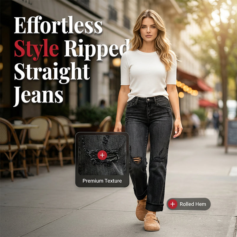 👖Women's Casual Ripped Straight-Leg Jeans⚡ Selling Fast — Don’t Miss Out!