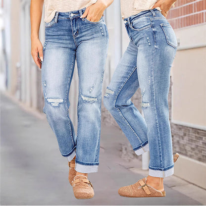👖Women's Casual Ripped Straight-Leg Jeans⚡ Selling Fast — Don’t Miss Out!