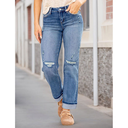 👖Women's Casual Ripped Straight-Leg Jeans⚡ Selling Fast — Don’t Miss Out!