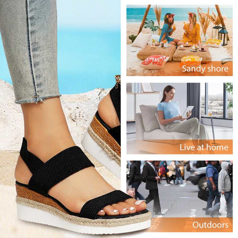 💕Women's Woven Elastic Strap Thick Bottom Wedge Sandals🔥 Stylish Enough To Dress Up. Comfy Enough To Wear All Day 👡