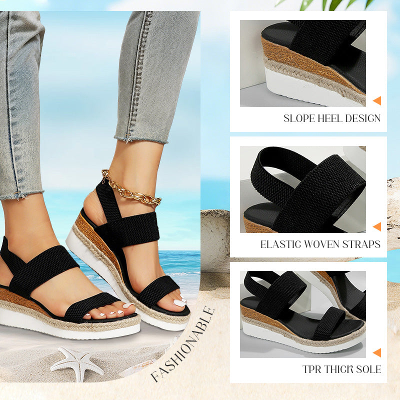 💕Women's Woven Elastic Strap Thick Bottom Wedge Sandals🔥 Stylish Enough To Dress Up. Comfy Enough To Wear All Day 👡