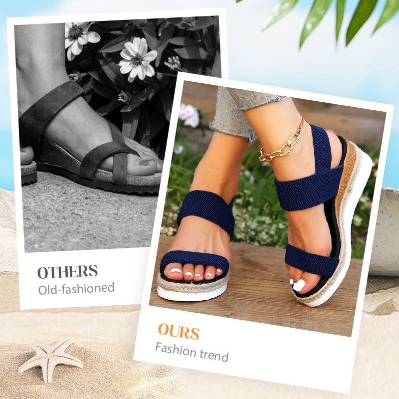 💕Women's Woven Elastic Strap Thick Bottom Wedge Sandals🔥 Stylish Enough To Dress Up. Comfy Enough To Wear All Day 👡
