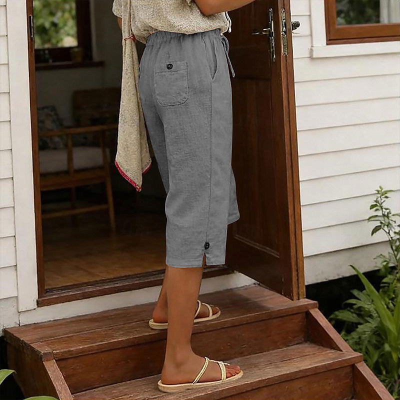 ☀️ Lightweight, Breathable & So  Comfy — Women's Casual Cropped Pants With Button Detail💛