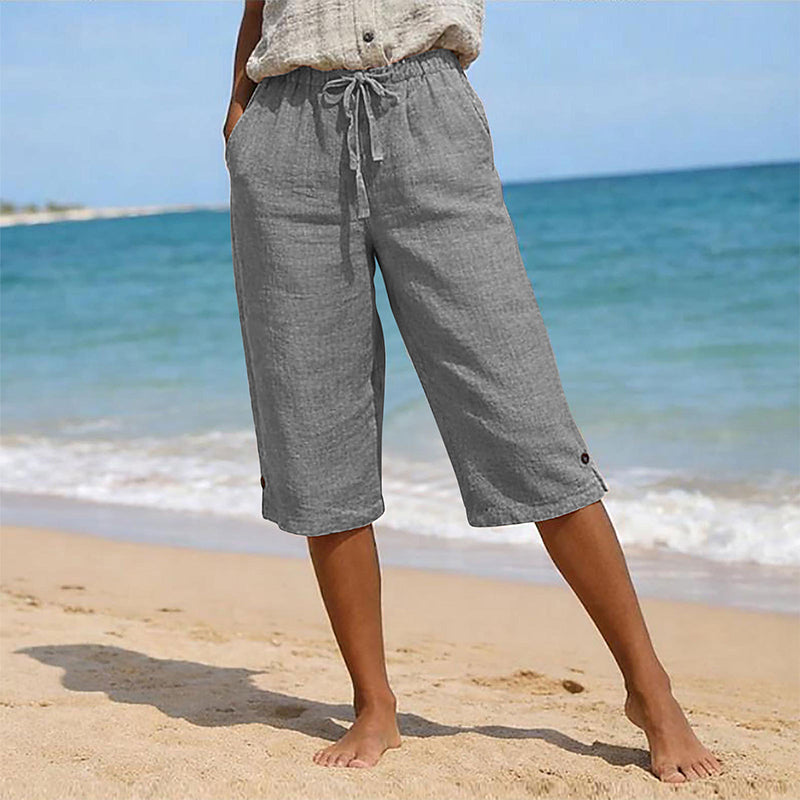 ☀️ Lightweight, Breathable & So  Comfy — Women's Casual Cropped Pants With Button Detail💛