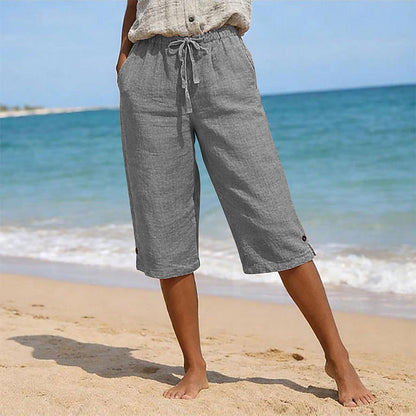 ☀️ Lightweight, Breathable & So  Comfy — Women's Casual Cropped Pants With Button Detail💛