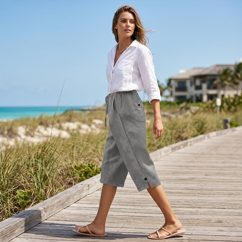 ☀️ Lightweight, Breathable & So  Comfy — Women's Casual Cropped Pants With Button Detail💛